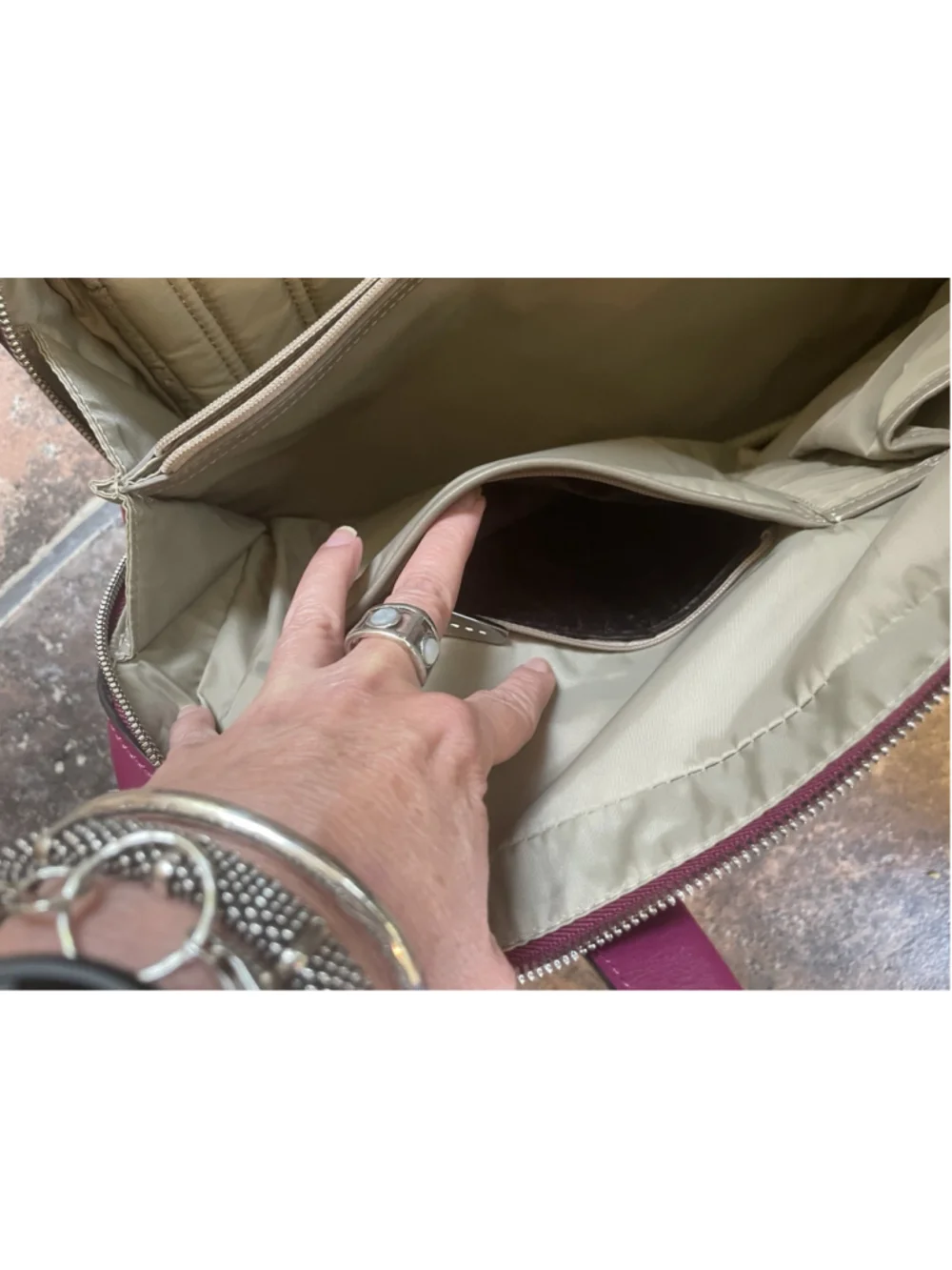 Tumi Magenta Leather Handbag Silver Hardware Office Work